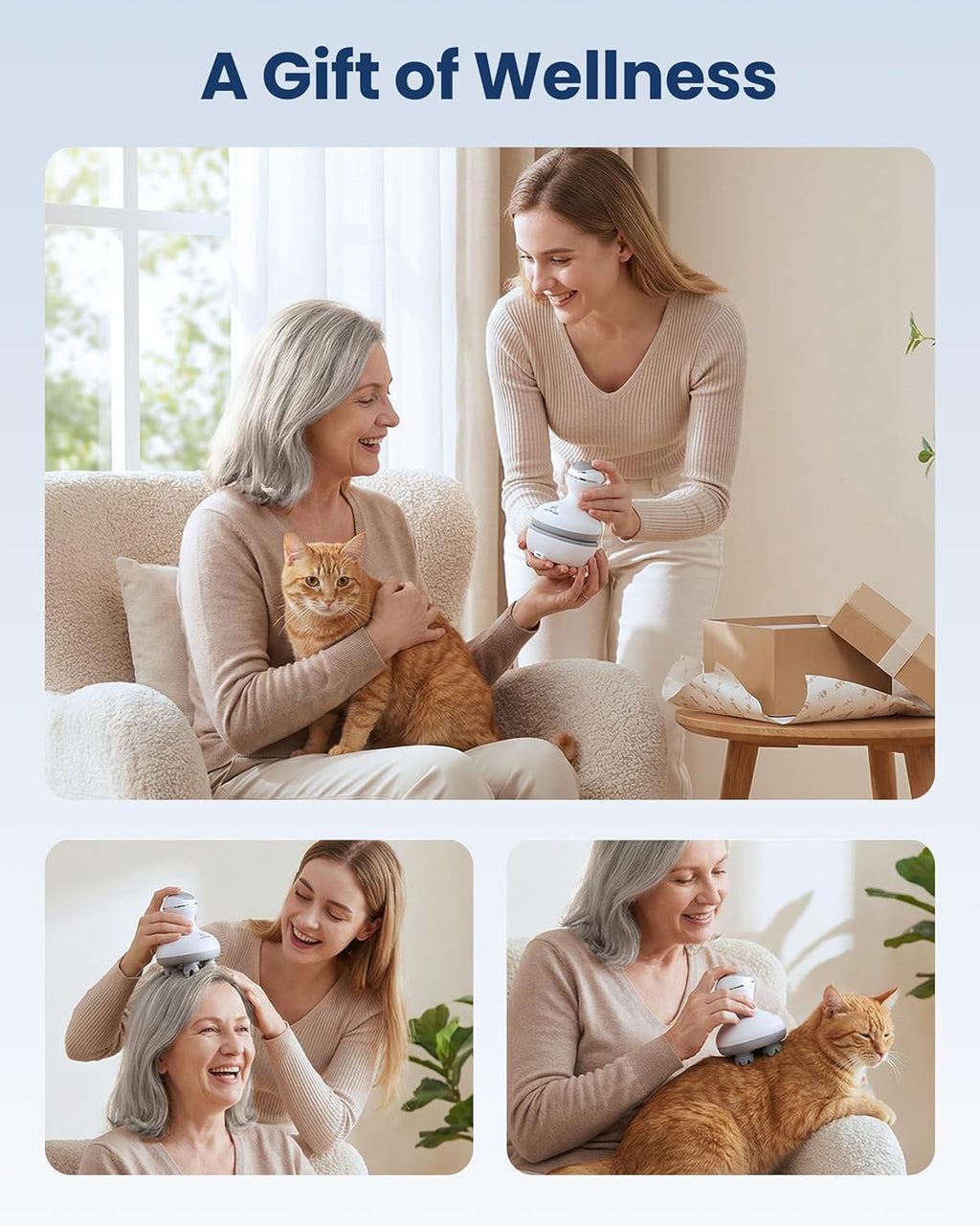 Electric Cordless Hair Scalp Massager with Kneading 84 Massage Nodes, Handheld Portable Head Scratcher Massager for Hair Growth, Deep Clean and Stress Relax, Gifts for Men Dad